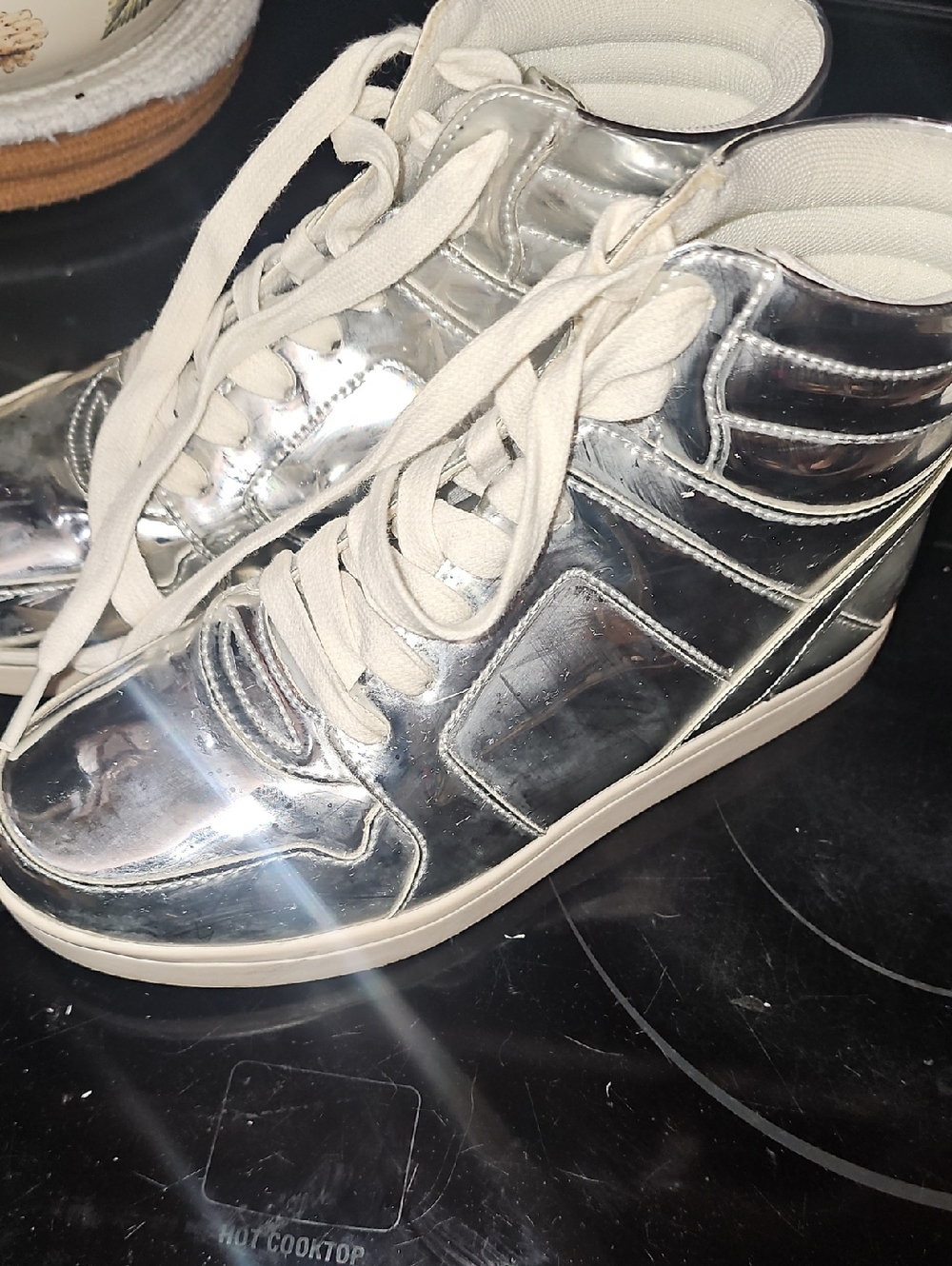 Justice Girls Metallic Silver High-Top Sneakers Size 6 - Picture 1 of 8